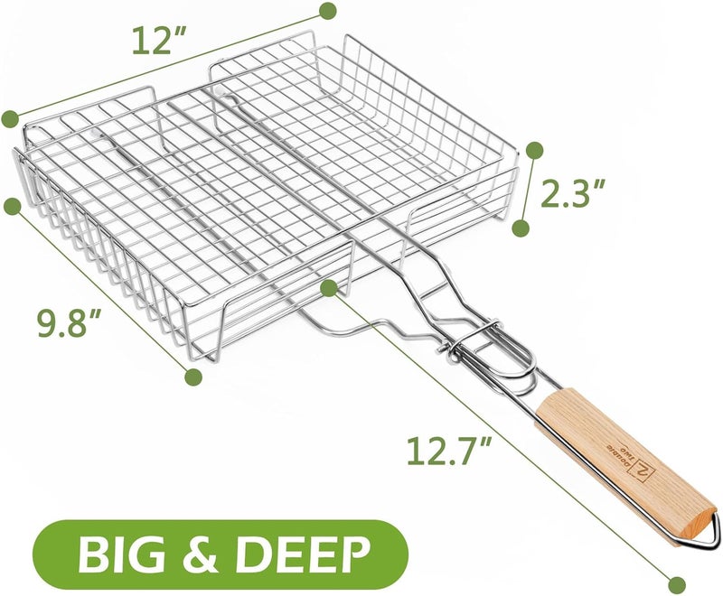 2 DOUBLE TWO DOUBLE TWO - Stainless Steel Grill Basket, Grilling Baskets for Outdoor Grill, for Meat, Fish, Vegetable, BBQ Accessory, With Height Adjustable Cover & Detachable Handle, Easy to use, 1Pcs - Image 4